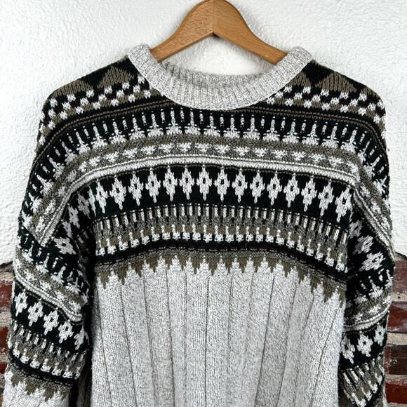 Vintage Field Master Sweater Sz XLT Tan Black Fair Isle Cotton Crewneck USA 90s - Picture 4 of 5